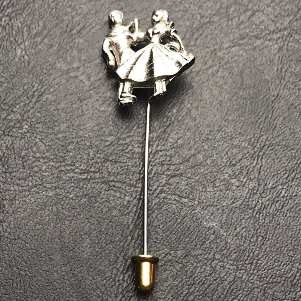 Silver Toned Dancing Couple Stick Pin Brooch Metal Vintage Dance Jewelry
